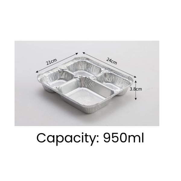 Highly Durable Pulp Moulding 4-grid Aluminum Foil Lunch Box for Reusable Packaging