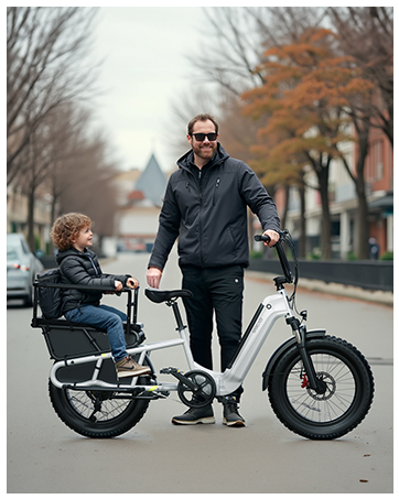 Safe Cargo E-bike 20inch Electric Cargo Bike 3.0 Fat Tire Bike 250W Front Suspension Electric Bike Moped-style Family Bike