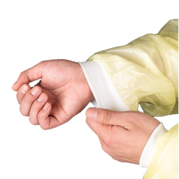 Ultrasonic Heat Sealed Disposable Medical Use Knitted Wrist PP+PE Isolation Gown