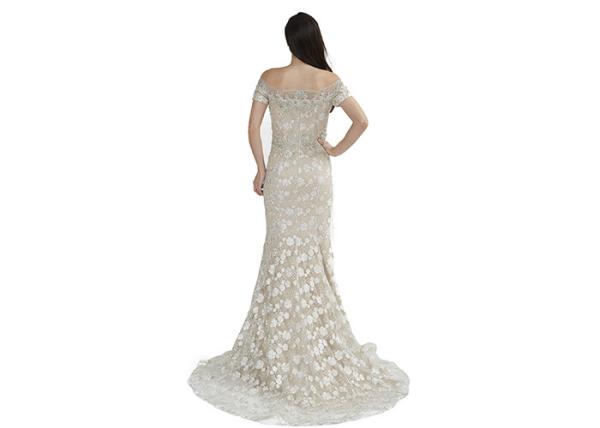 Embroidery Lace Off The Shoulder Short Sleeve Long Evening Gowns / Mermaid Prom Dresses