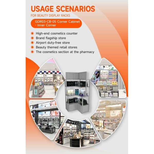 GDR03-CB-05 Inner Corner Cabinet with LED Strip Lights and Transparent Tempered Glass for Fashion Boutiques