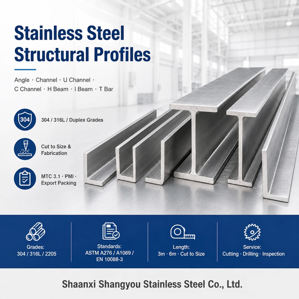 Stainless Steel Structural Profiles in H I C U T and Custom Sections