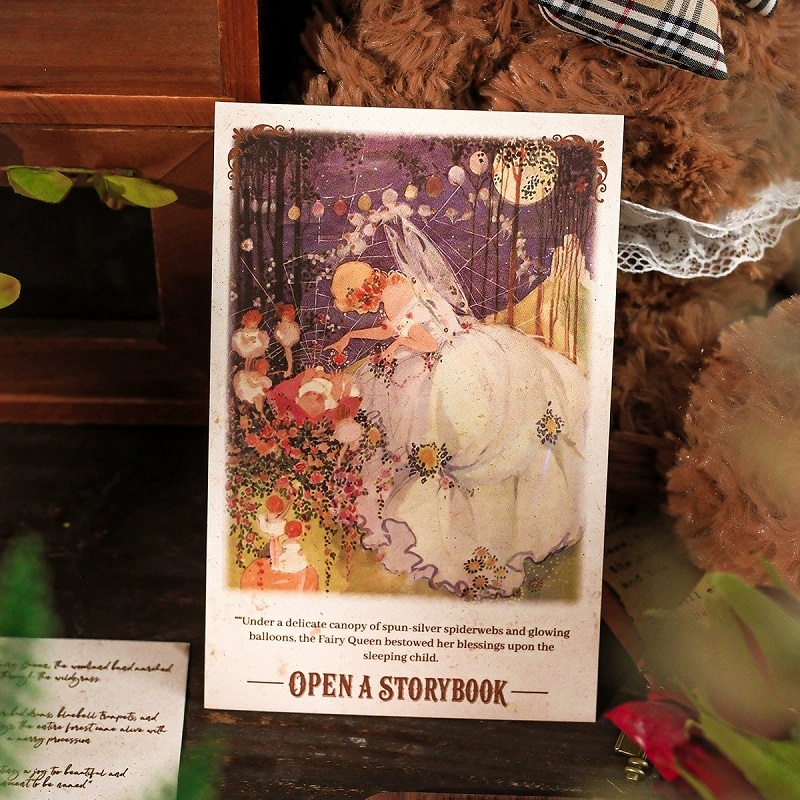 Decorative Postcards With Vintage Storybook Illustration And Display Box