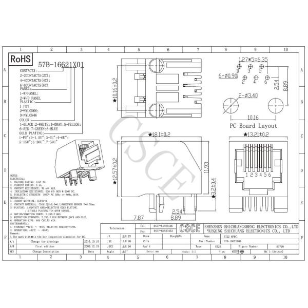 90 Degree Flat Pin RJ11 Modular Jack