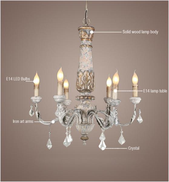 Wooden Iron Chandelier Lighting Vintage Crystal Lustre vintage chandelier(WH-CI-110)