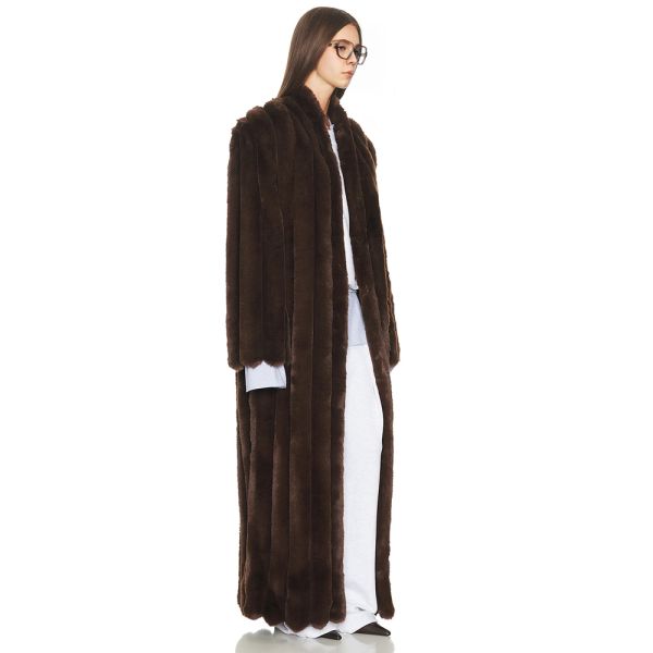Brown Streak Substantially Oversized Long Fluffy Faux Fur Coat