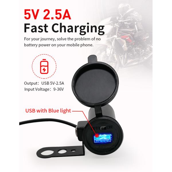 Rear Mirror Motorcycle Cell Phone Charger , 5V 2.5A Motorcycle Usb Port