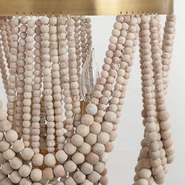 Gold Chandelier Wooden Beaded Lighting Fixture Fringe Hanging Light Silas Chandelier (WH-AP-652)