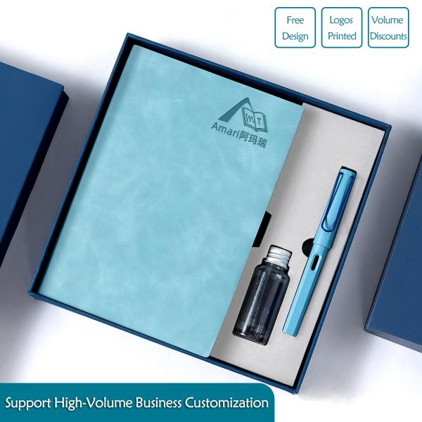 Custom Logo Soft PU Leather Notebook Gift Set Box For Business Corporate Meeting