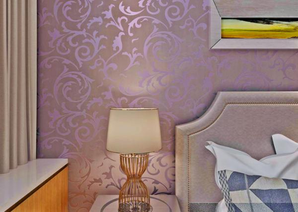 Embossed Removable European Style Purple Flower Wallpaper For TV Background