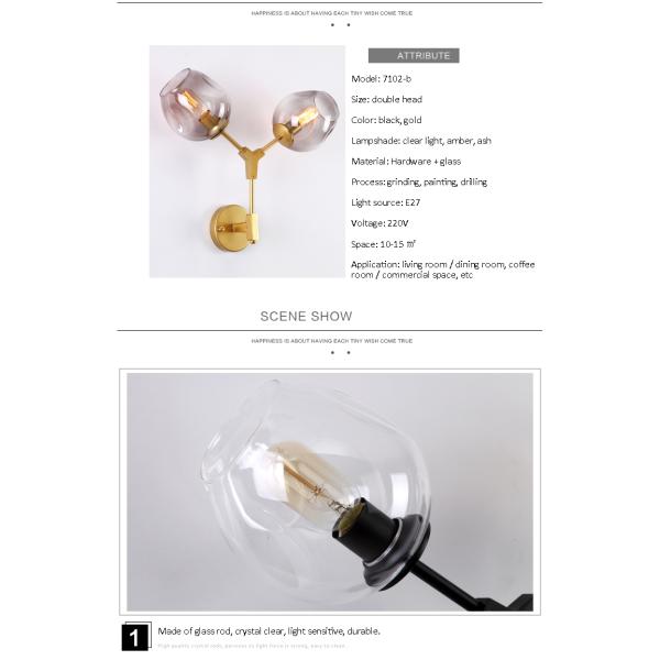 Post modern magic bean double head glass bubble cover villa hotel corridor molecular wall lamp (WH-OR-95)