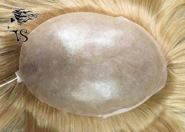 Blonde Silky Straight Toupee Hair Replacement System For Super Thin Skin Men