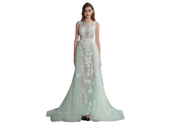 Front And Back V Neck Saudi Arabic Evening Dresses Floral High End Custom Bridesmaid Dress