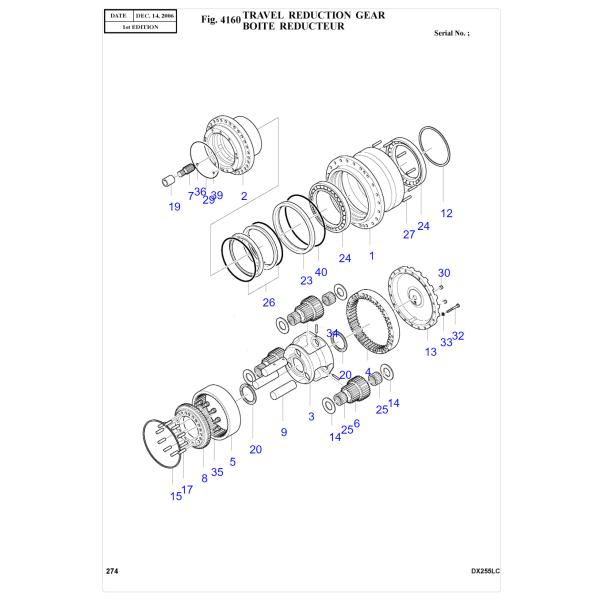 Impulsión K9005007 de Travel Reducer Travel MotorFor DH258 Fianl del excavador DAW00