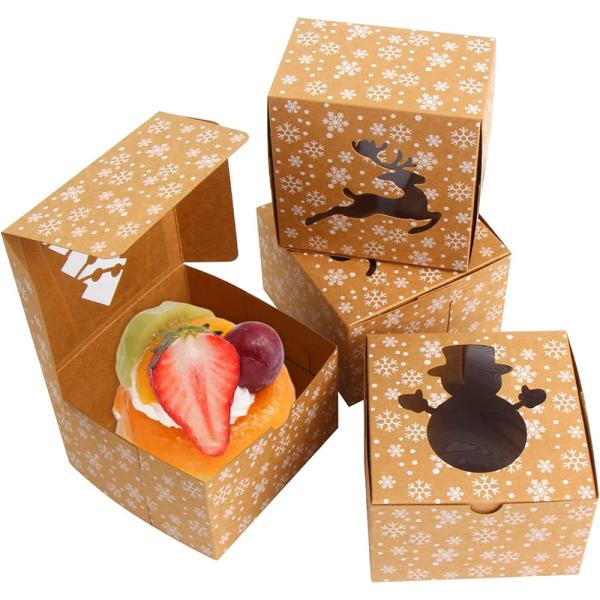 Recycle Kraft Paper Cake Box , Bakery Cupcake Box Packaging With Plastic Clear Windows