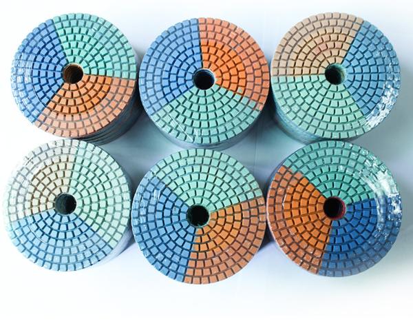 Round Shape Diamond Resin Polishing Pads Wear Resistance Three Color In One