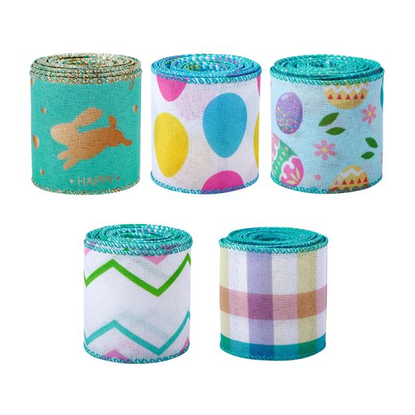 Easter Ribbon Bulk Ribbon Supply And MSD Green Printed With Wire Edge Burlap Ribbon