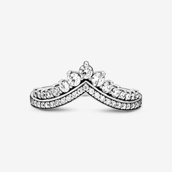 Wishbone Tiara 925 Sterling Silver Rings with Clear Cubic Zirconia