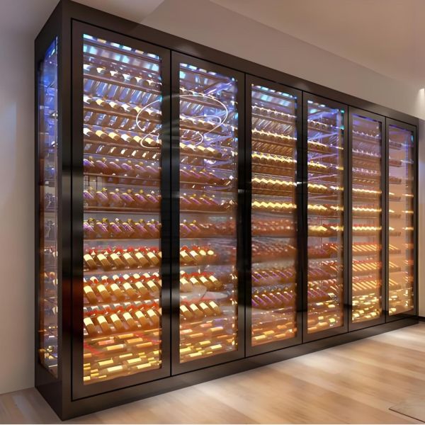 Vinoteca de acero inoxidable con temperatura ajustable y termostato, enfriador de vino moderno