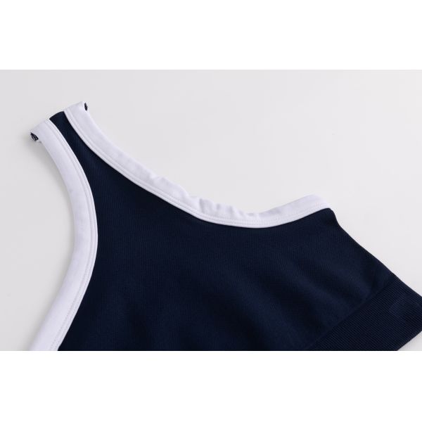One Shoulder Color Trim Sports Bra for Activewear and Workouts