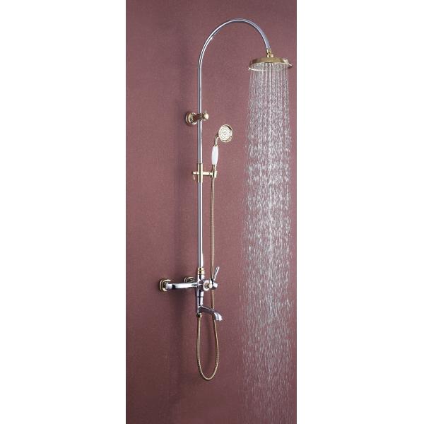 Antique Brass Bathroom Shower Faucet Set with Metered Faucets and Rainfall Shower Head