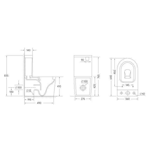Black Color Ceramic Close Coupled Two Piece Toilet Manufacture Rimless Washing Down Flushing Toilet