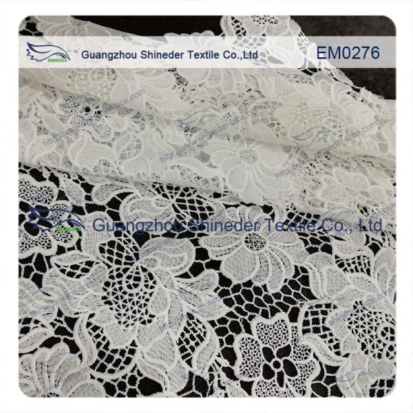 Mesh polyester lace Fabric White Flower  Embroidered Lace material for girls dress