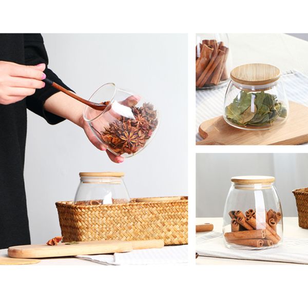 Transparent Bamboo Lid Glass Storage Jar Customized Size Kitchen Glass Canister