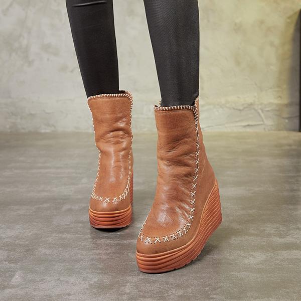 S330 Autumn And Winter New Martin Boots Retro Leather Waterproof Platform High-Heel Zipper Fashion Women'S Boots