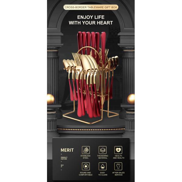 24 Pieces Stainless Steel Cutlery Knife Fork Spoon Flatware Cubiertos with Gift Box