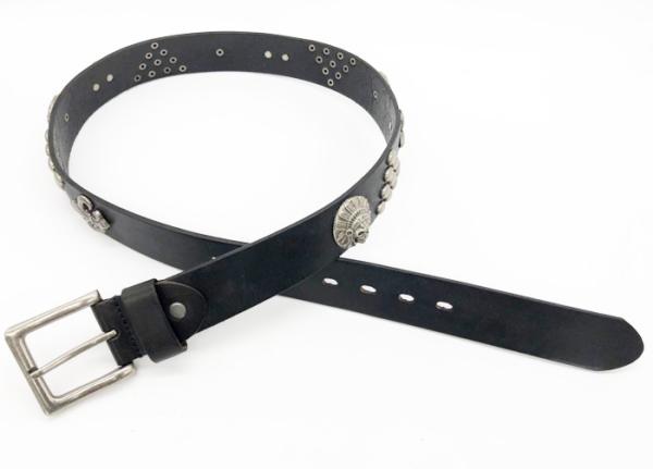 Durable Mens Leather Studded Belt 3.2cm Width Black Color 319g Weight