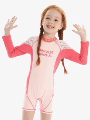 Os biquinis longos das crianças das crianças de um roupa de banho da luva da parte racharam o xaile impresso cor-de-rosa do laço
