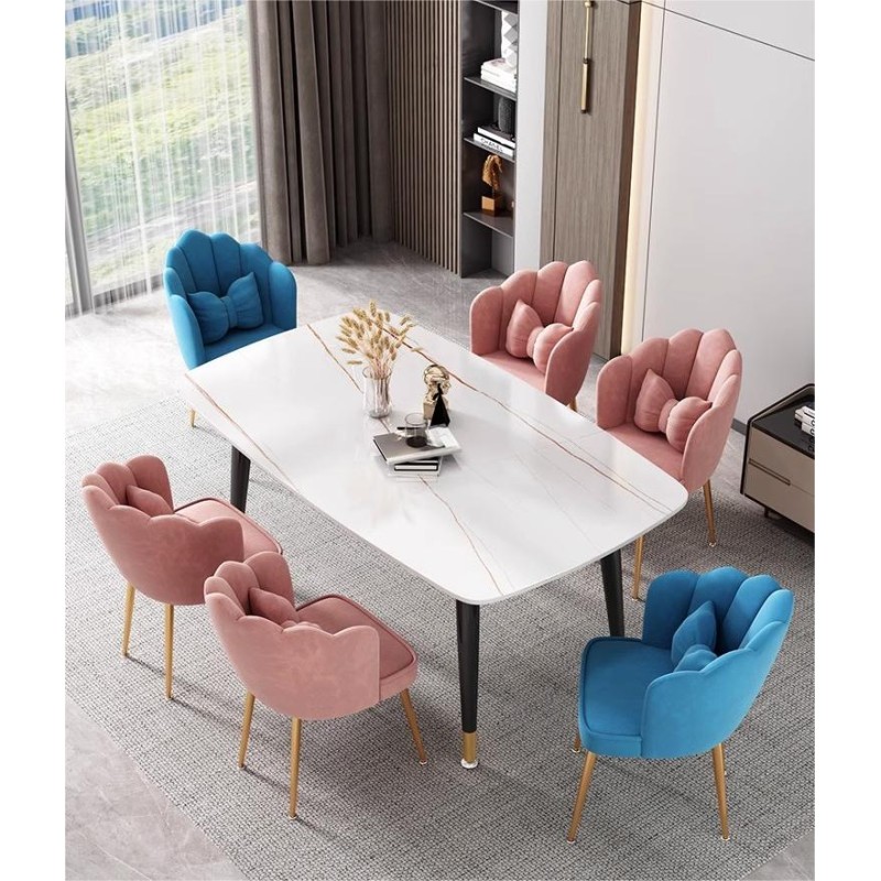 Nordic Luxury Velvet Upholstered Living Room Petal Dining Chair Bedroom  Makeup Chair Nail Chair Salon Furniture