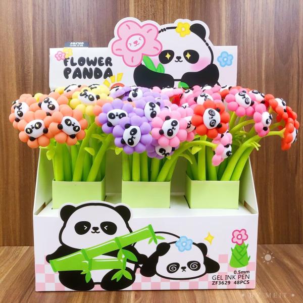 Plumas de flor Panda Plumas de forma de bola rosa Plumas creativas líquidas negras de 0,5 mm Tinta de gel Plumas de pelota para niñas Mujeres, artículos de oficina y decoración escolar