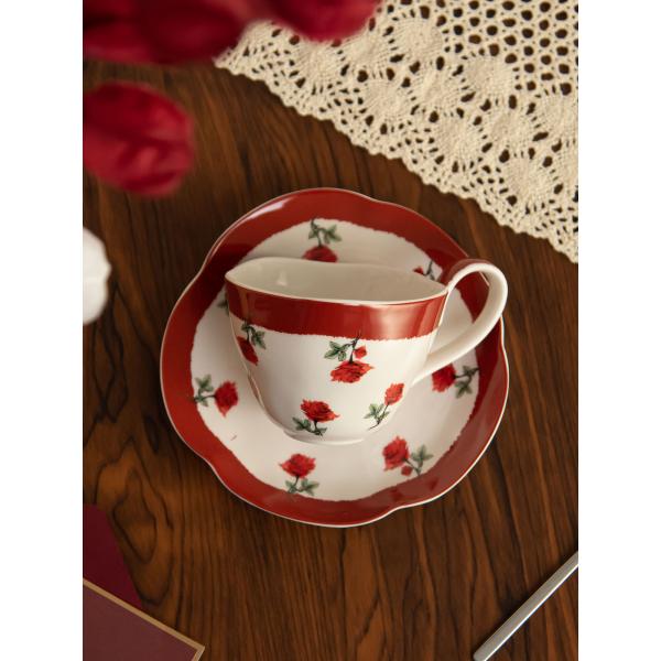 Vintage Design Porcelain Tea Cup And Saucer 210ml Volume Coffee Mug Rosalina Set