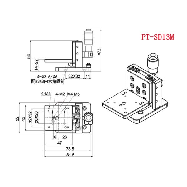 Перемещение 25mm Джек лаборатории вертикальной установки высоты привода ручное