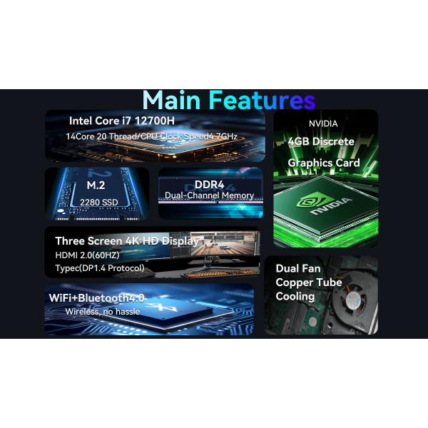 Intel Core i7 12700H Мини портативный игровой ПК DDR4 4 ГБ Дискретная графическая карта Мини ПК