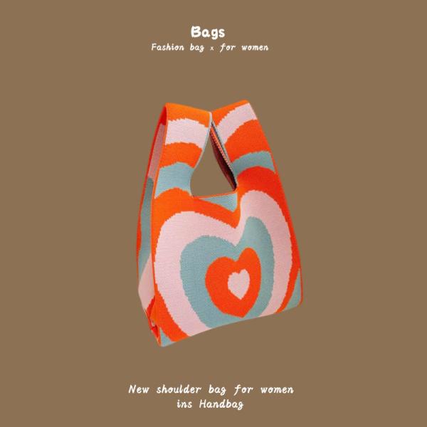 THE NEW INTERNET CELEBRITY HANDBAG KNITTING HAND KNITTING WOOL BUCKET BAG HAND CASUAL TOTE LUNCH BAG