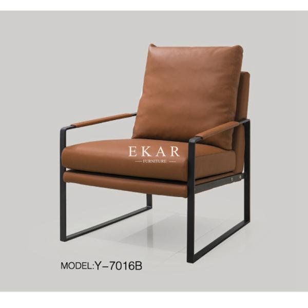 Modern Armchair Leather Metallic Base Leisure Chair