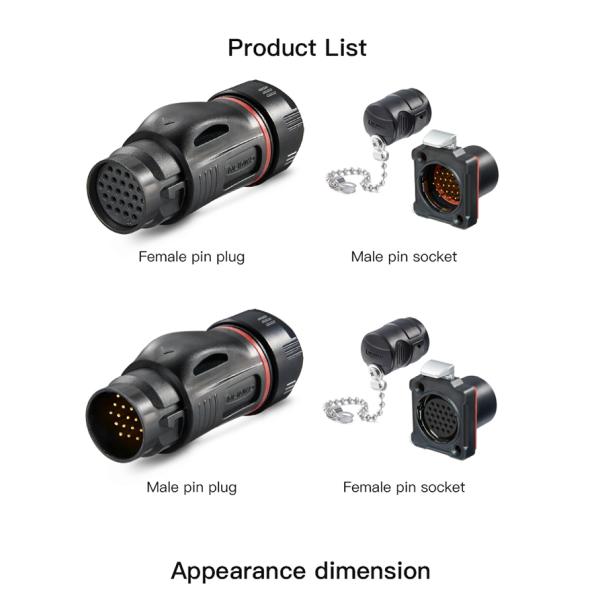 CNLINKO BD24 Plastic 19 Pin Industrial Waterproof Cable Panel Mount Connector
