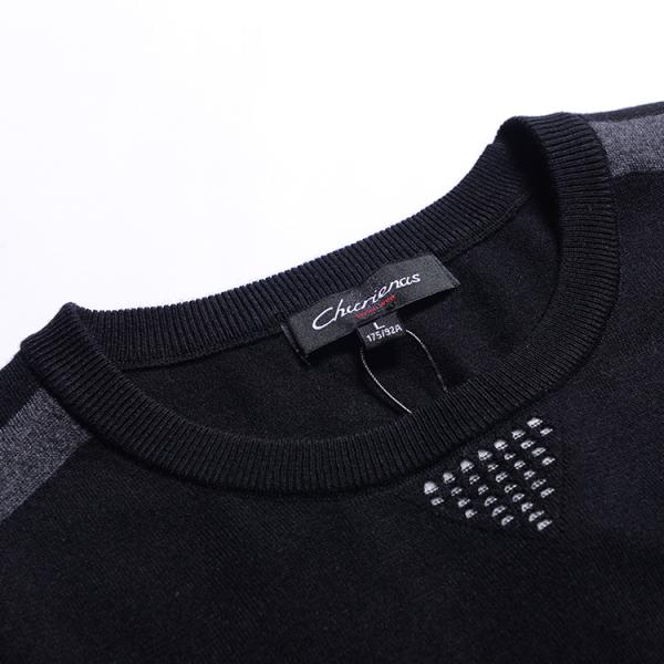 Black Mens Warm Winter Sweaters / Mens Crew Neck Pullover Slim Fit