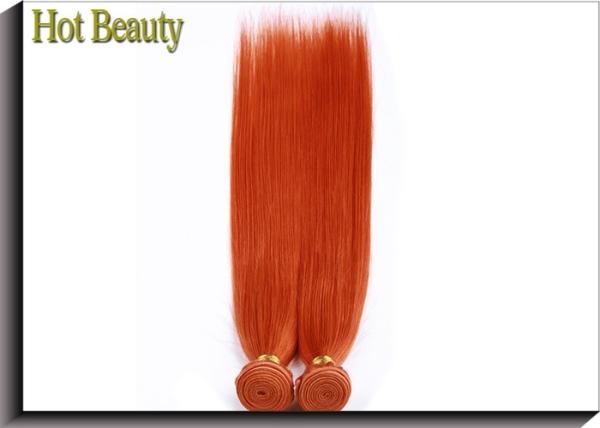 Orange Virgin Human Hair Extensions 12 Inch Double Stitch Weft Single Drawn
