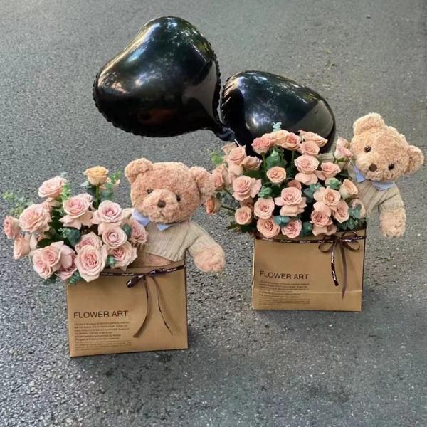 Doll plush cute bear bouquet, eternal rose artificial flower Valentine's Day gift, birthday gift for girls