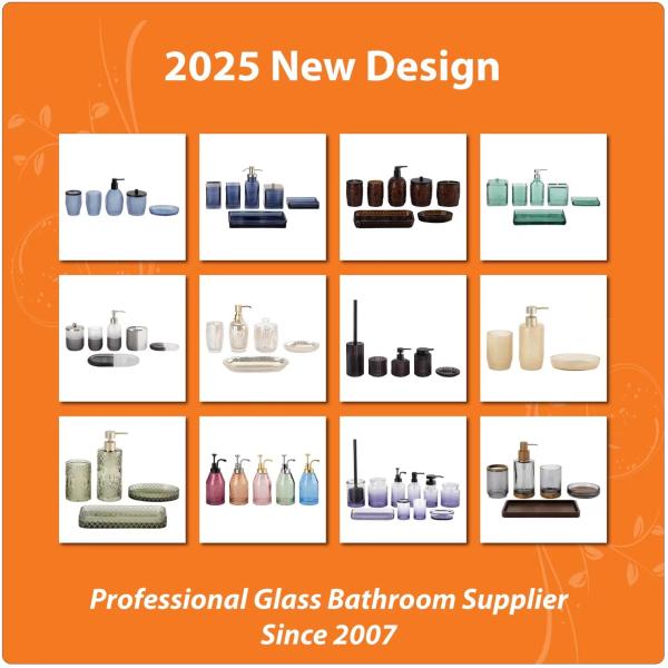 Milk Tea Color Luxury Glass Bath Accessories Round Shape With Bubble Effect Hand Soap Bottle Tumbler Holder Liquid Hand Soap Dispenser