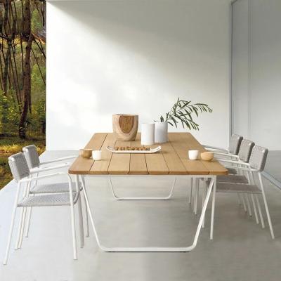 OEM Teak Wood Garden Dining Table And Alumiunm / Rattan Chair Sets For 6
