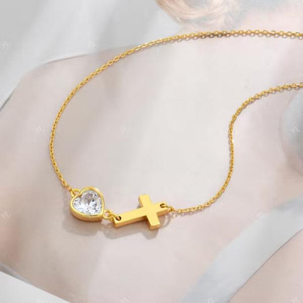 YASVITTI Bezel Heart Cubic Zirconia Necklace 925 Silver Classic Cross Plain Necklace 18K Gold Plated Wholesale Factory