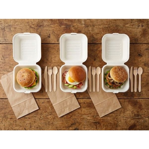 OEM Sugarcane Bagasse Clamshell Containers Burger Box 6 Inch
