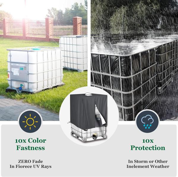 IBC Tote Cover for 1000L Outdoor 275 Gallon Rain Barrel UV Resistant Waterproof Outdoor IBC Covers - Grey GREEN