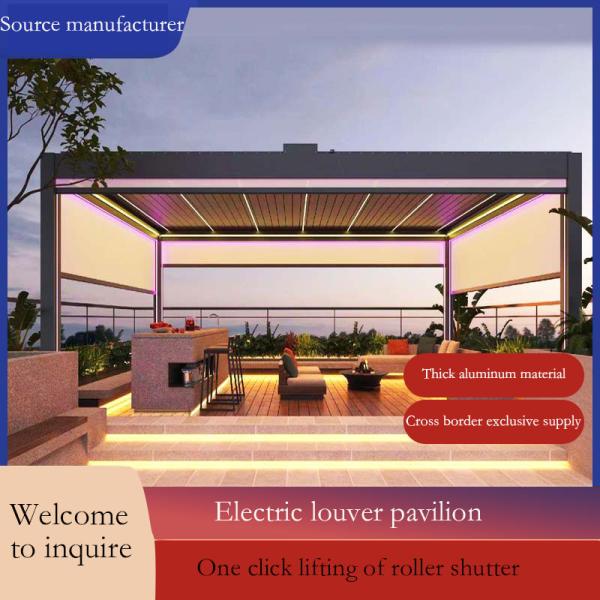 Aluminium Alloy Electric Louver Turning Pavilion for Windproof Rolling Curtains Shade Sun in Outdoor Villa Courtyard