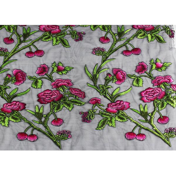 Tela coloreada del cordón del poliéster de la flor del bordado 3D por la yarda para el vestido de fiesta